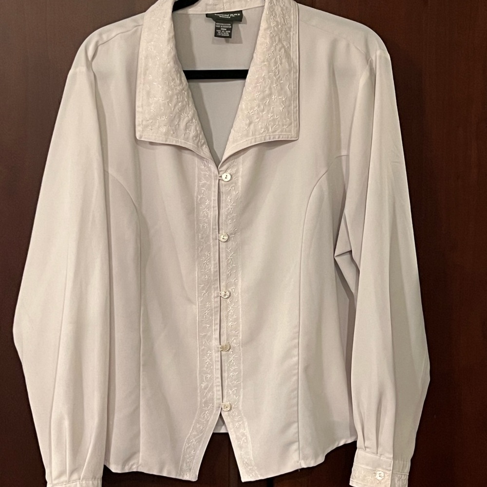 Classic White Blouse with Embroidered Collar